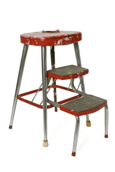 INDUSTRIAL AMES MAID RED STEP STOOL — Hook Props